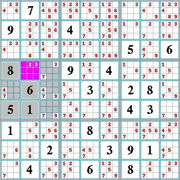 Méthode exclusive détaillée d'une région de grille sudoku.