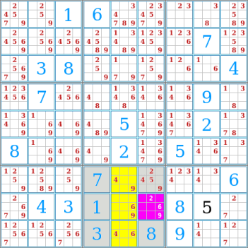 Image : Méthode triplet caché exclusif dans une région de grille sudoku.