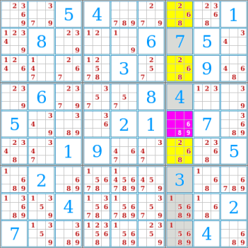 Image : Méthode triplet exclusif parfait dans une colonne de grille sudoku.